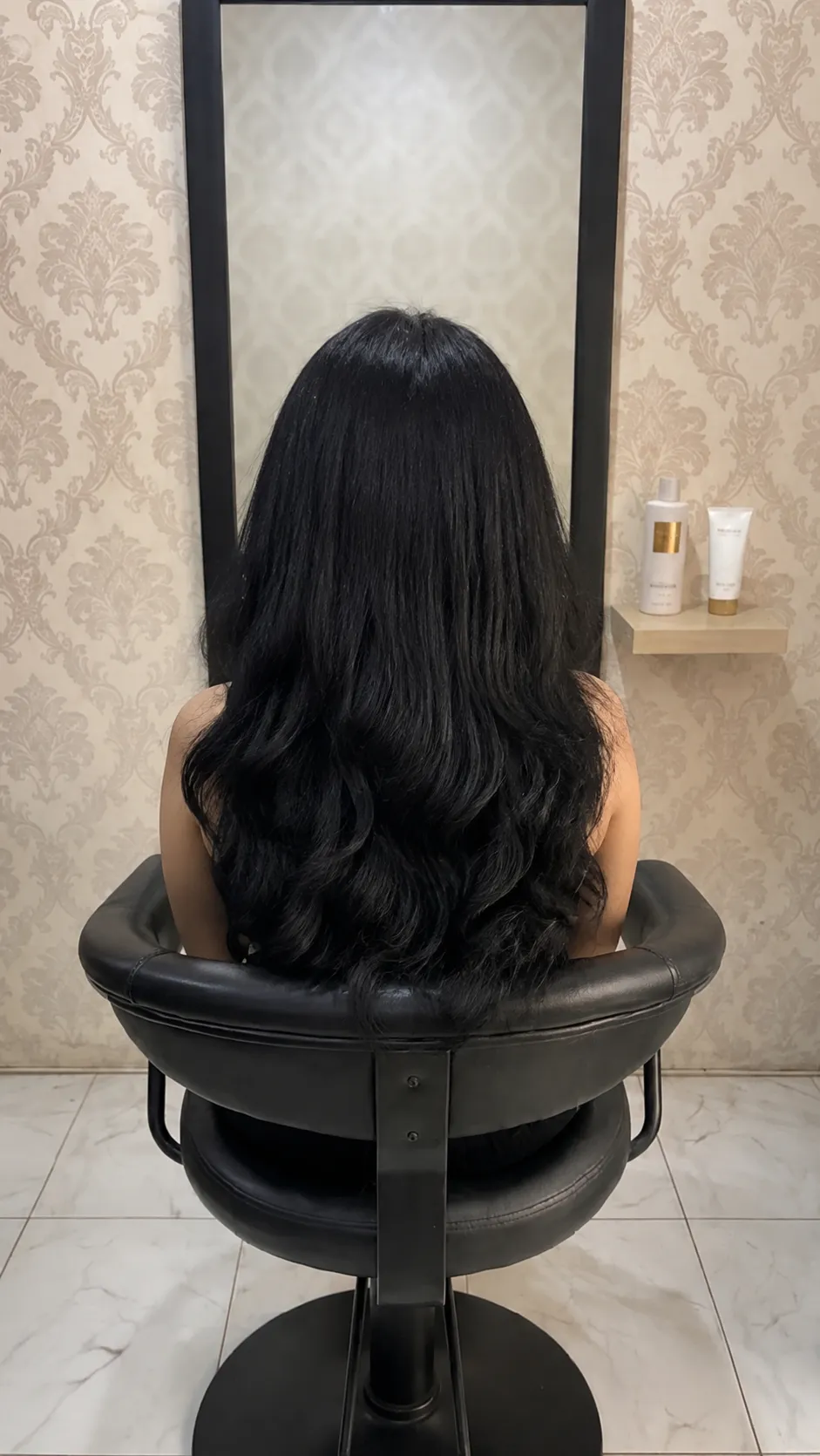 Hasil Feather Hair Extension hitam panjang bergelombang
